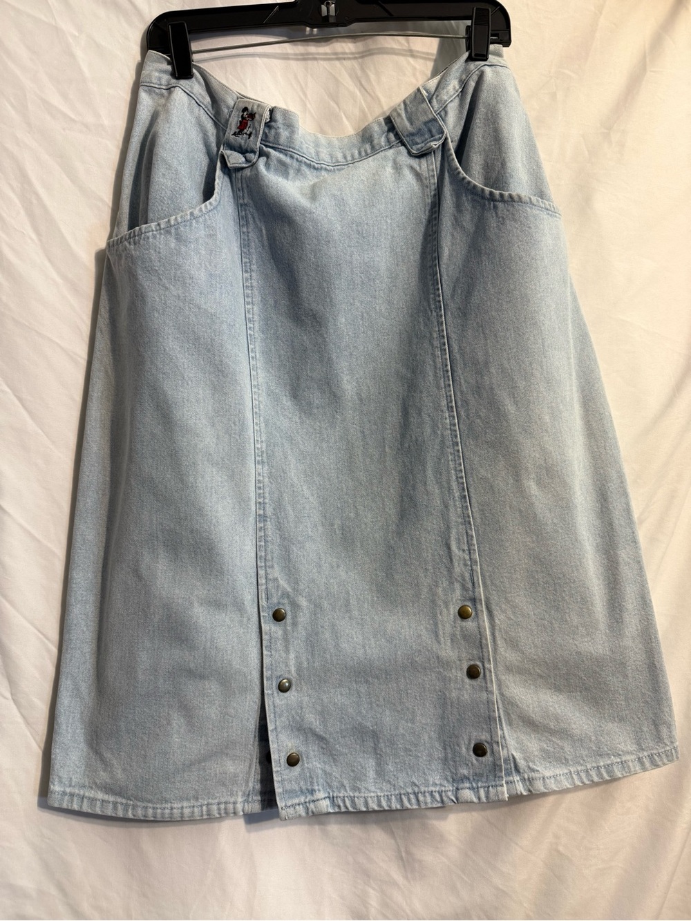 Light Blue Denim Midi Skirt with Snap-Front Detail